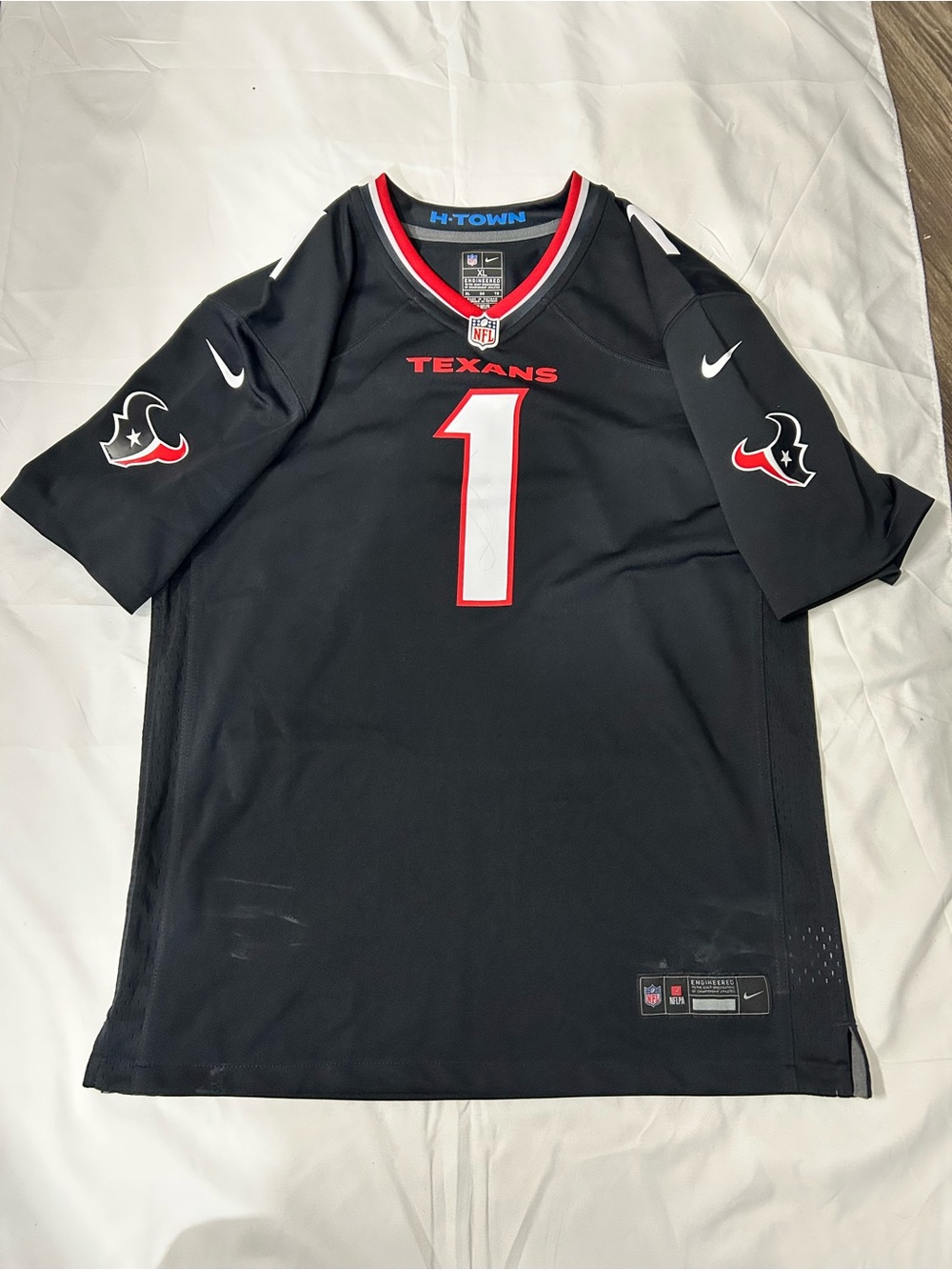 Nike Houston Texans Black #1 Game Jersey with Red & White Trim